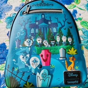 Loungefly Blue Teal Haunted Mansion Ghouls Mini Backpack